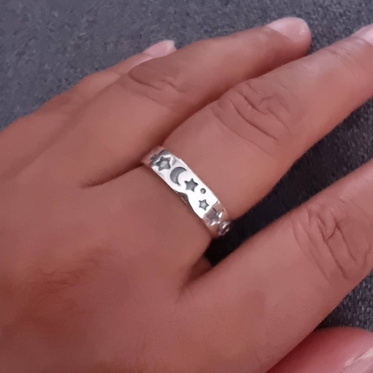 Bague Bande Unisexe Étoile et Lune Argent | Argent Sterling 925, R18