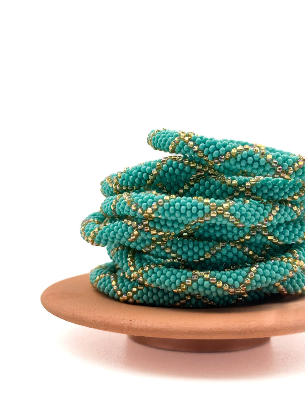 Bracelet népalais  perles de verre E39 turquoise doré triangle