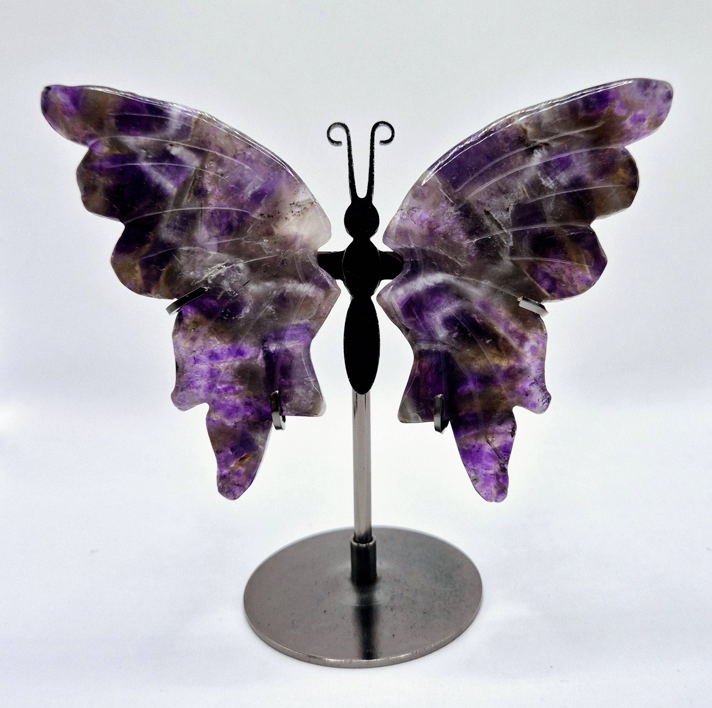 Papillon Sculpture en Améthyste avec socle métallique