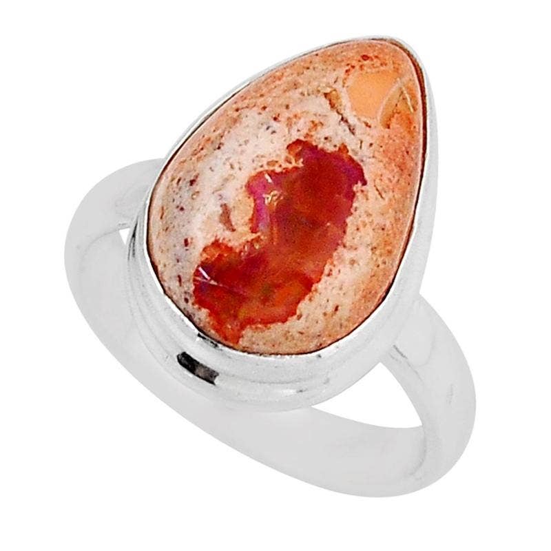 Bague opale de feu Mexique AA argent 925 - Taille 52