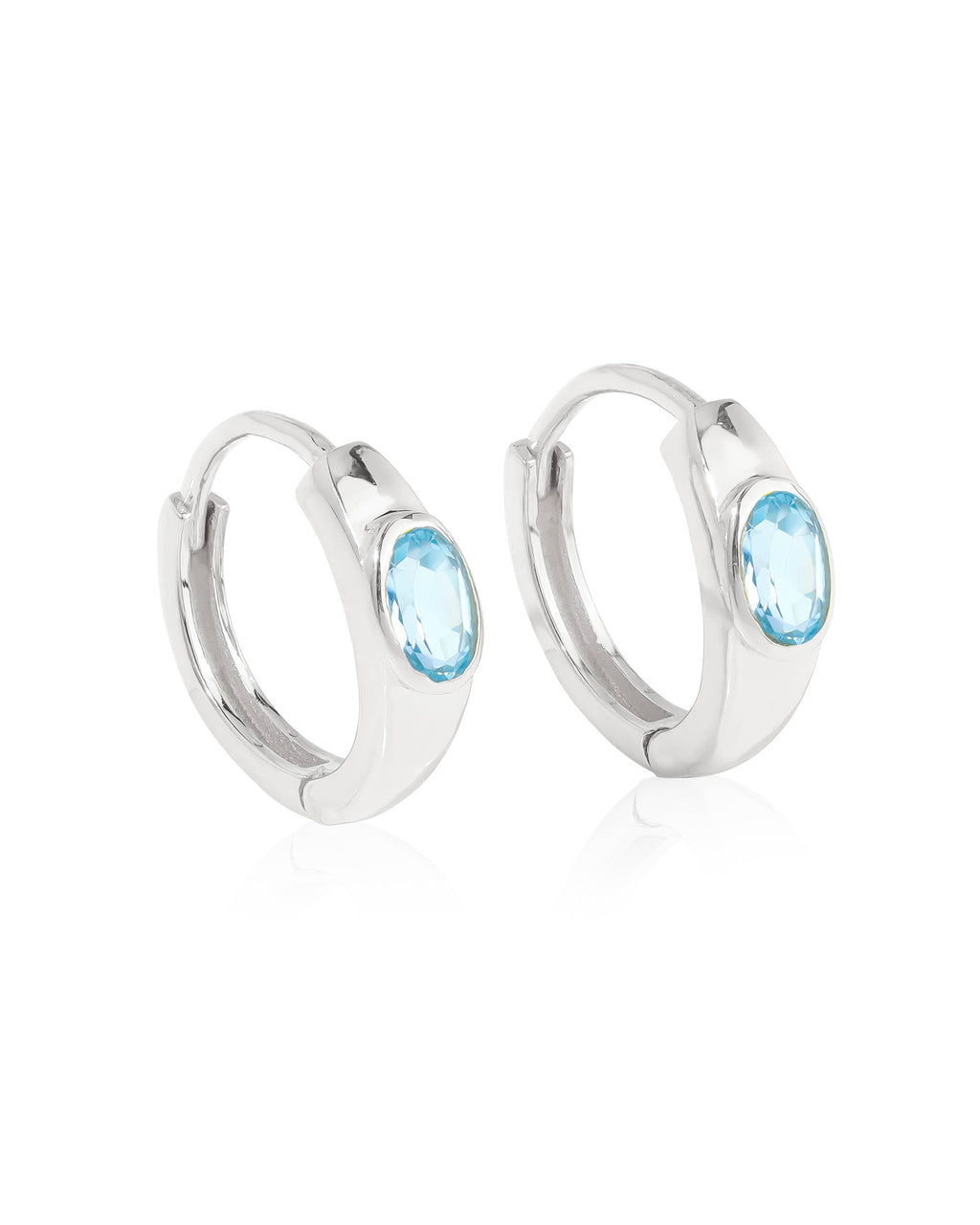 Boucles d'oreilles créoles en argent sterling 925 avec pierre précieuse topaze bleu ciel