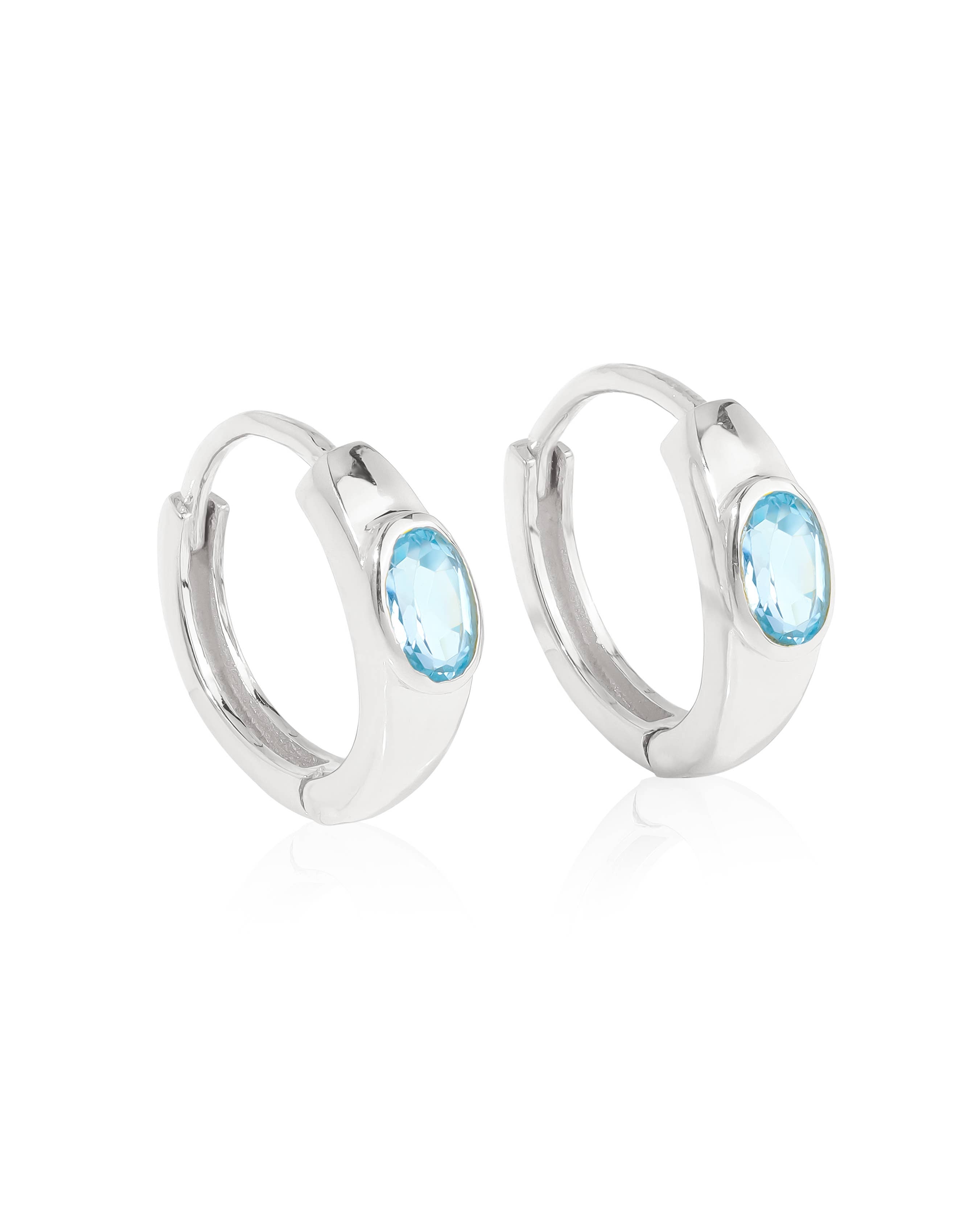Boucles d'oreilles créoles en argent sterling 925 avec pierre précieuse topaze bleu ciel
