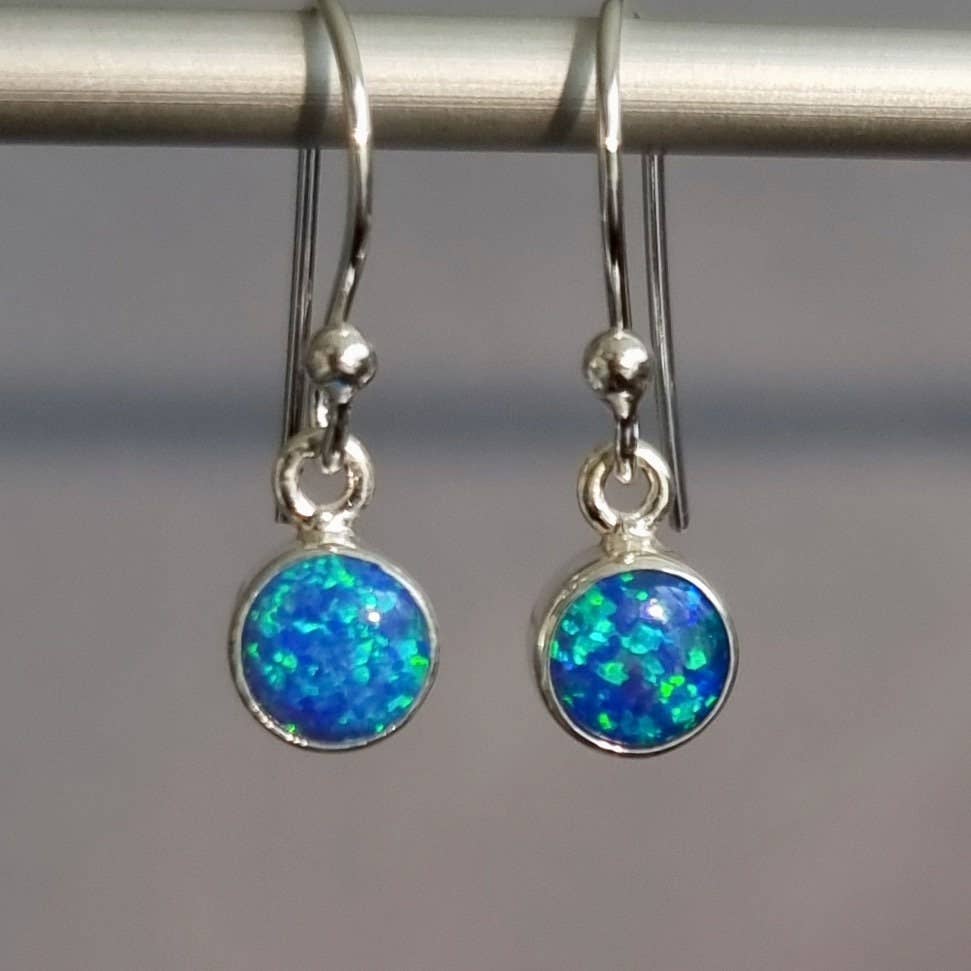 Boucles d'oreilles rondes en Opale bleue Argent sterling 925
