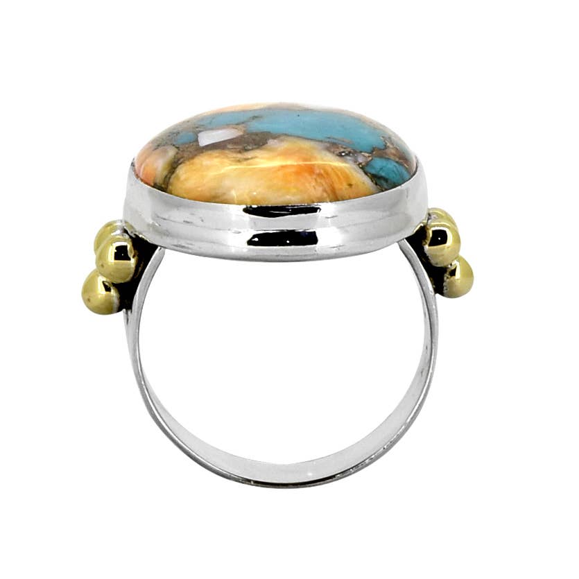 Bague Statement en Argent Sterling 925 & Laiton avec Turquoise Oyster