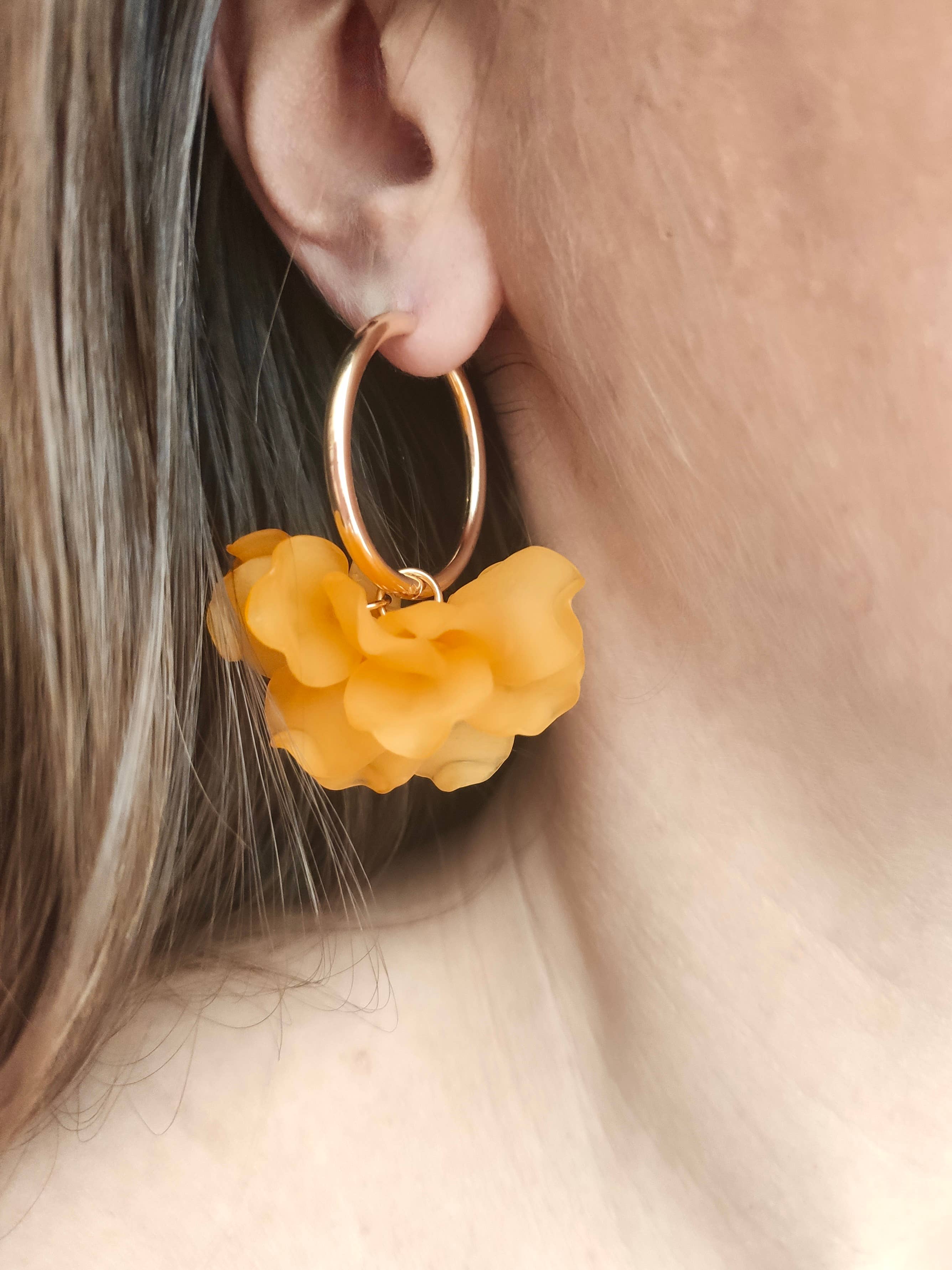 Boucles d'oreilles Créoles PEONY Fleurs Pivoine couleur au choix
