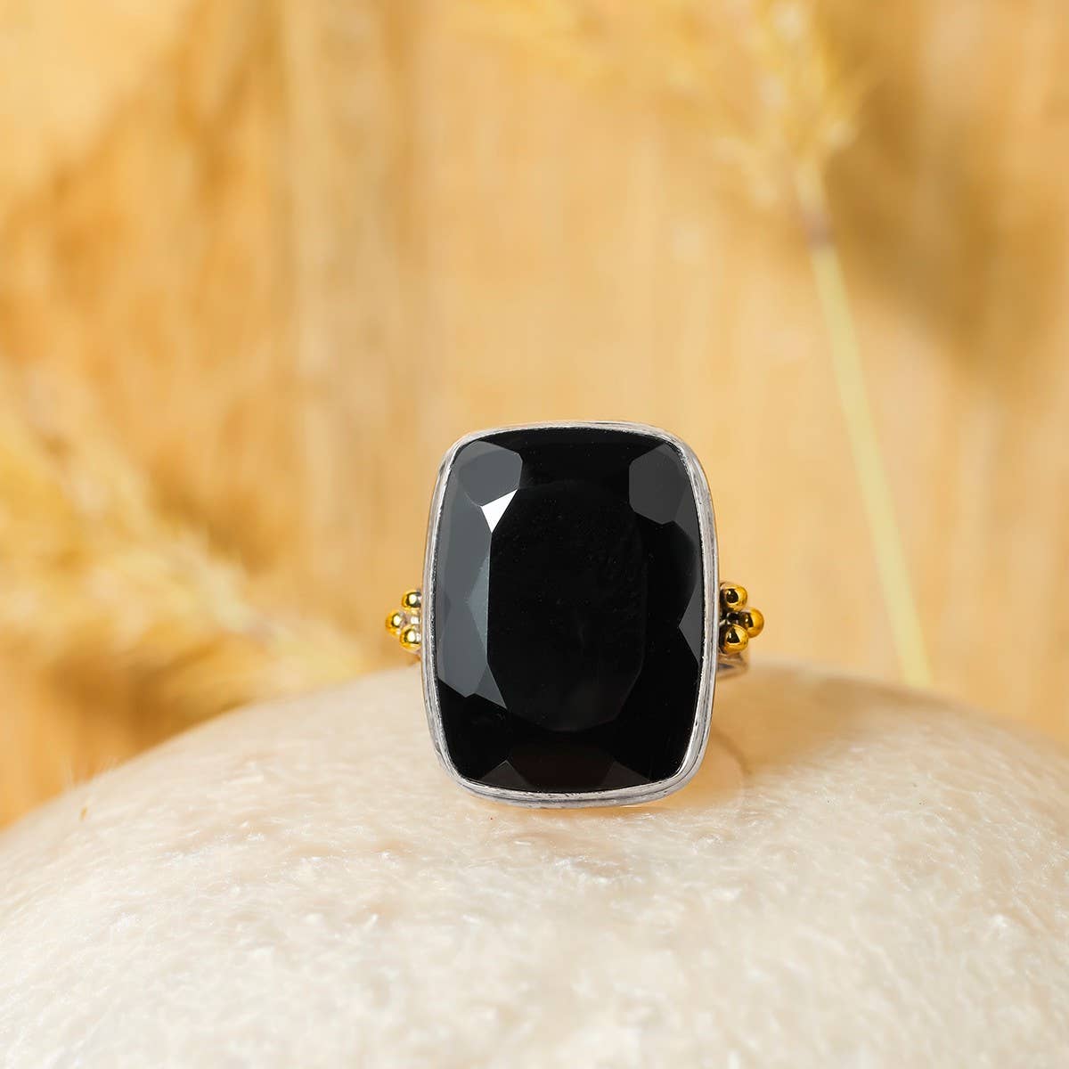 Bague Statement en Argent 925 avec Onyx Noir et Blason