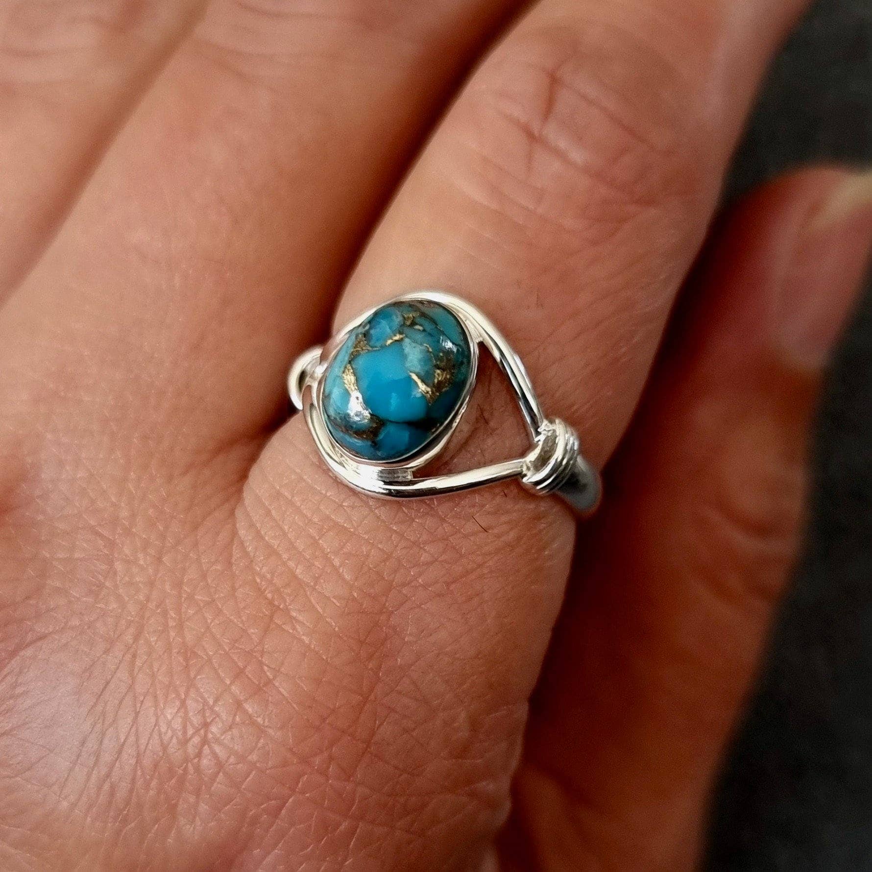 Bague Turquoise bleue et cuivre en Argent