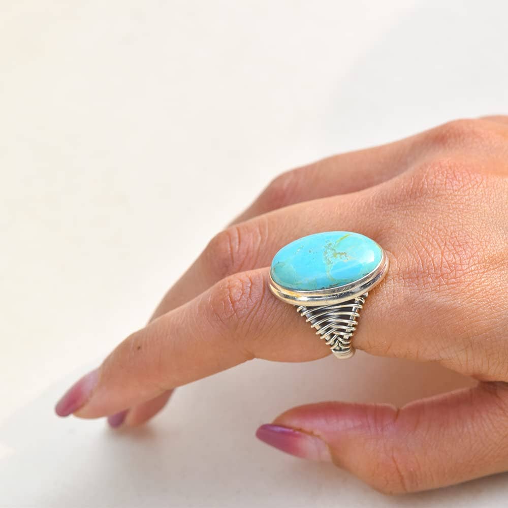 Bague en argent sterling 925 avec Turquoise Blue Mohave