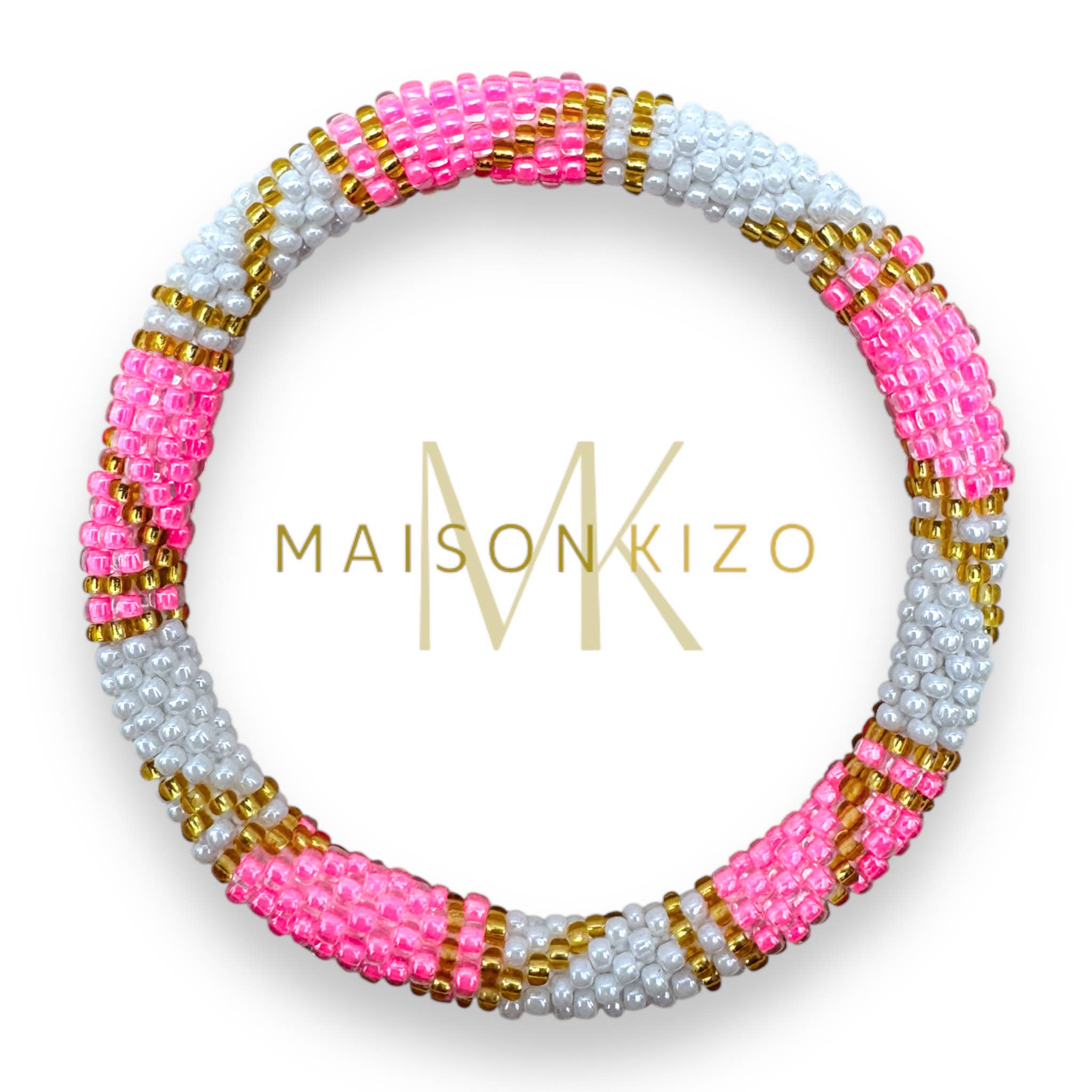 Bracelet népalais R44 rose blanc doré