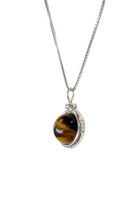 Collier Argent 925 - Pendentif Oeil de Tigre AA 10mm