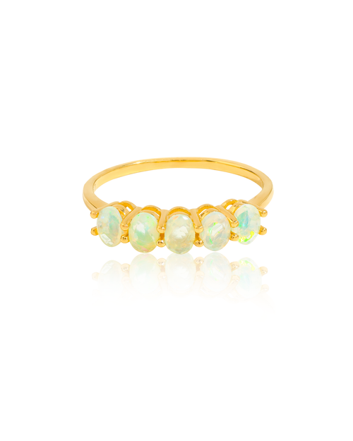 Bague Solitaire en Opale Éthiopienne en Argent Plaqué Or 14K