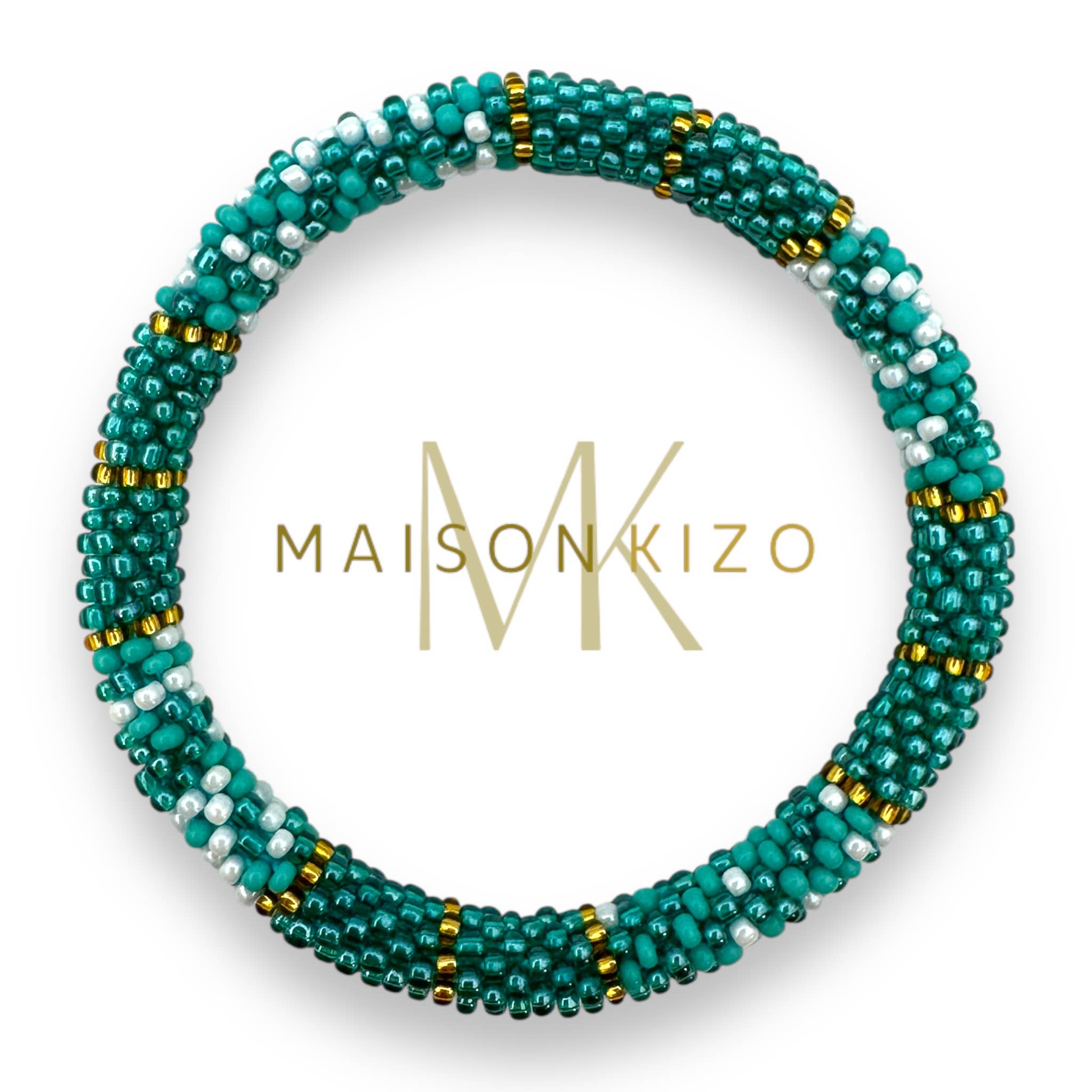 Bracelet népalais E70 turquoise vert doré blanc