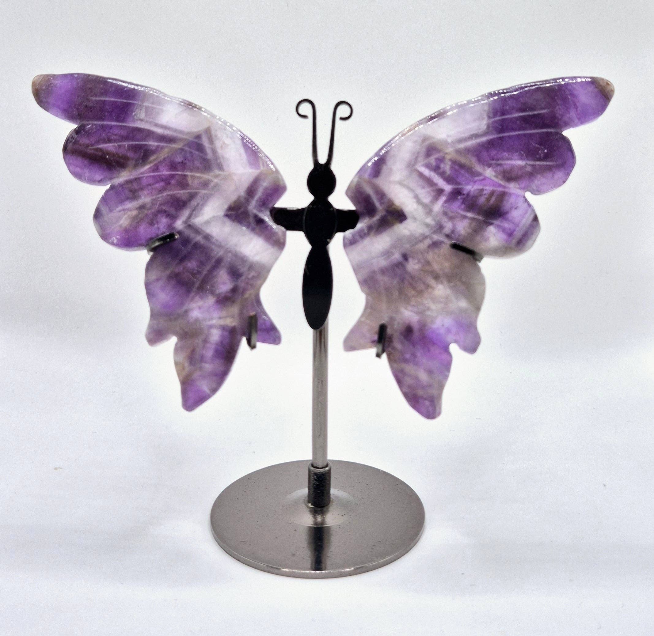 Papillon Sculpture en Améthyste avec socle métallique