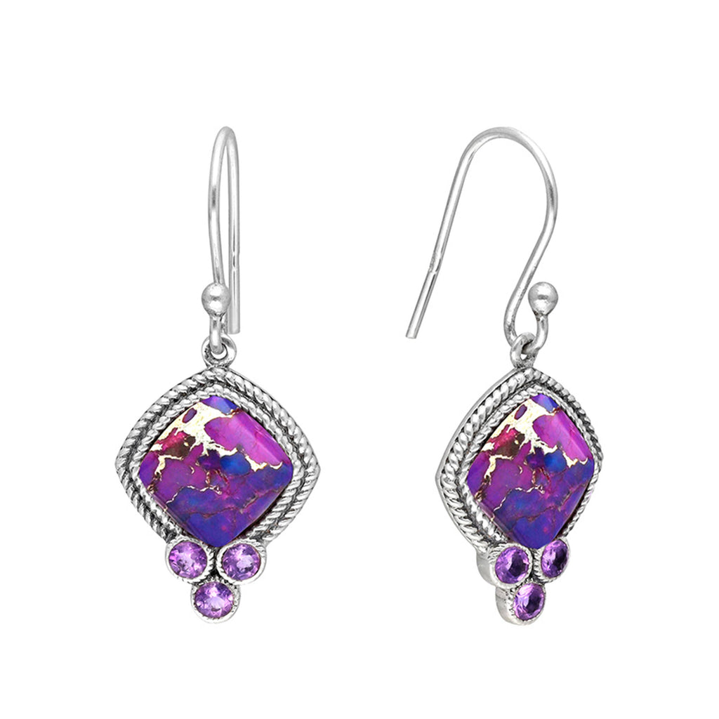 Boucles d'oreilles en Turquoise en argent sterling 925 avec pierre précieuse Améthyste
