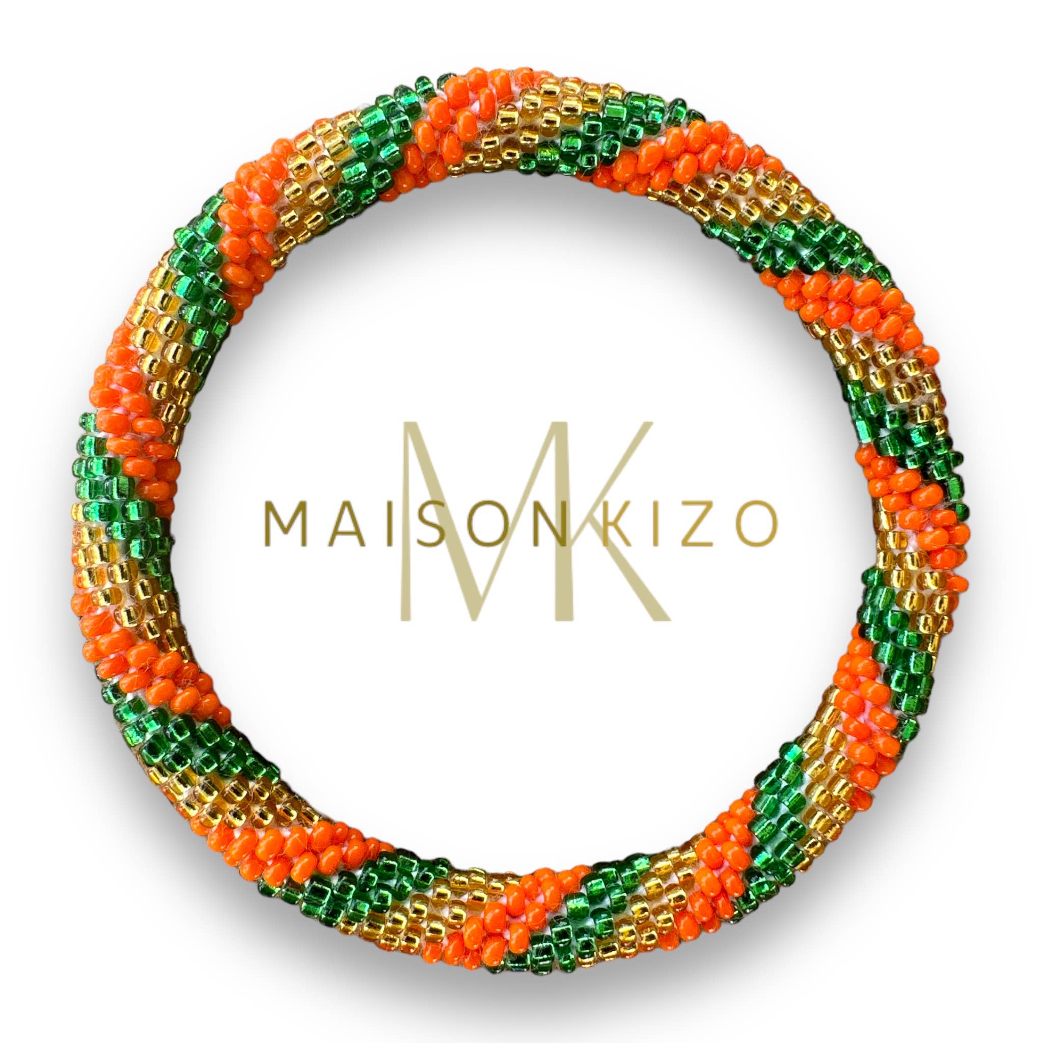 Bracelet népalais orange vert doré torsadé