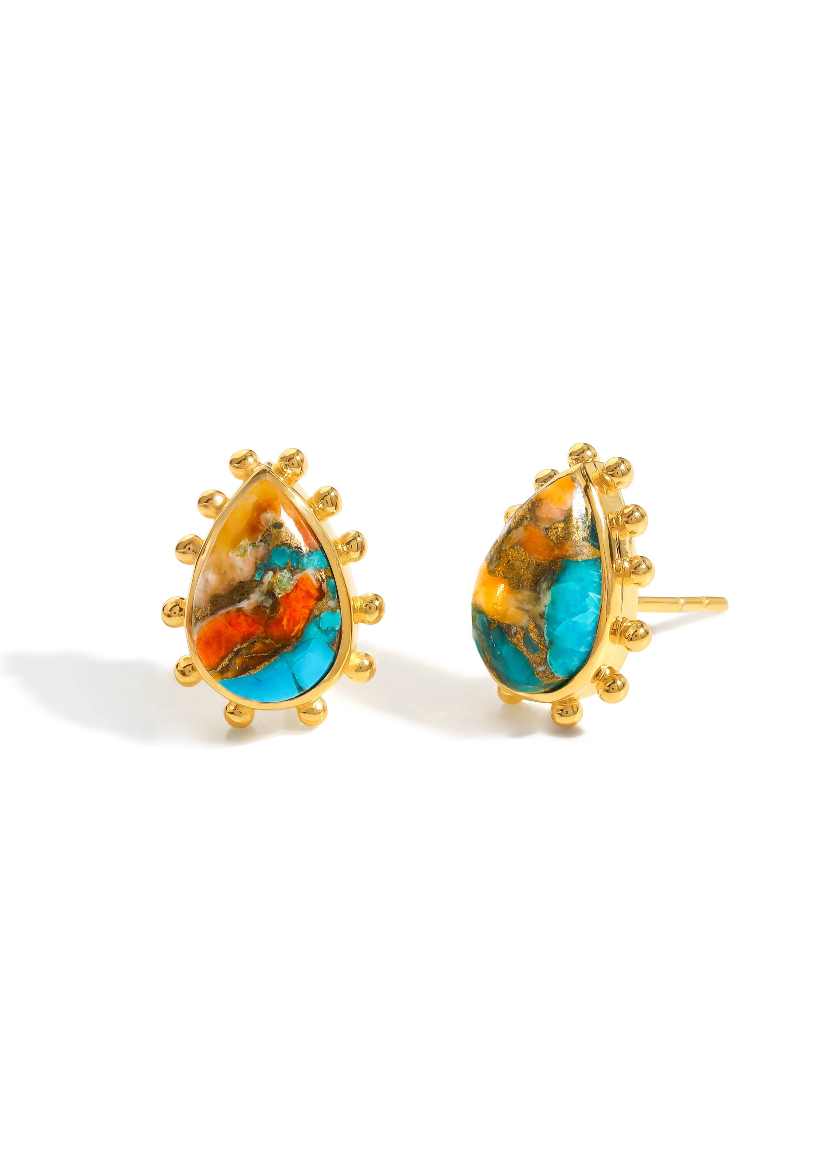 Boucles d'oreilles clous plaquées or avec goutte de perle Turquoise Oyster