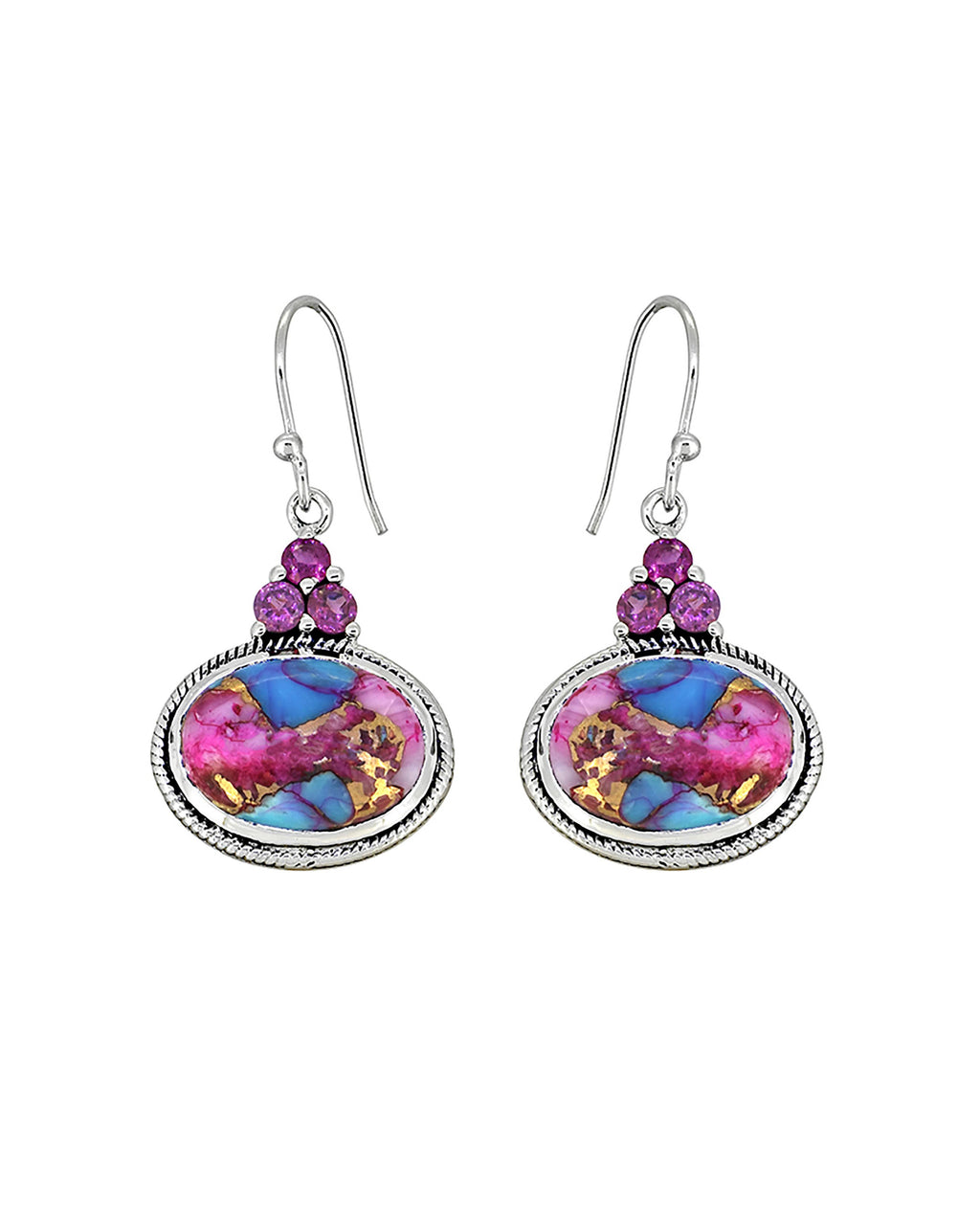 Boucles d'oreilles en argent sterling 925 avec pierre précieuse turquoise rose en cuivre
