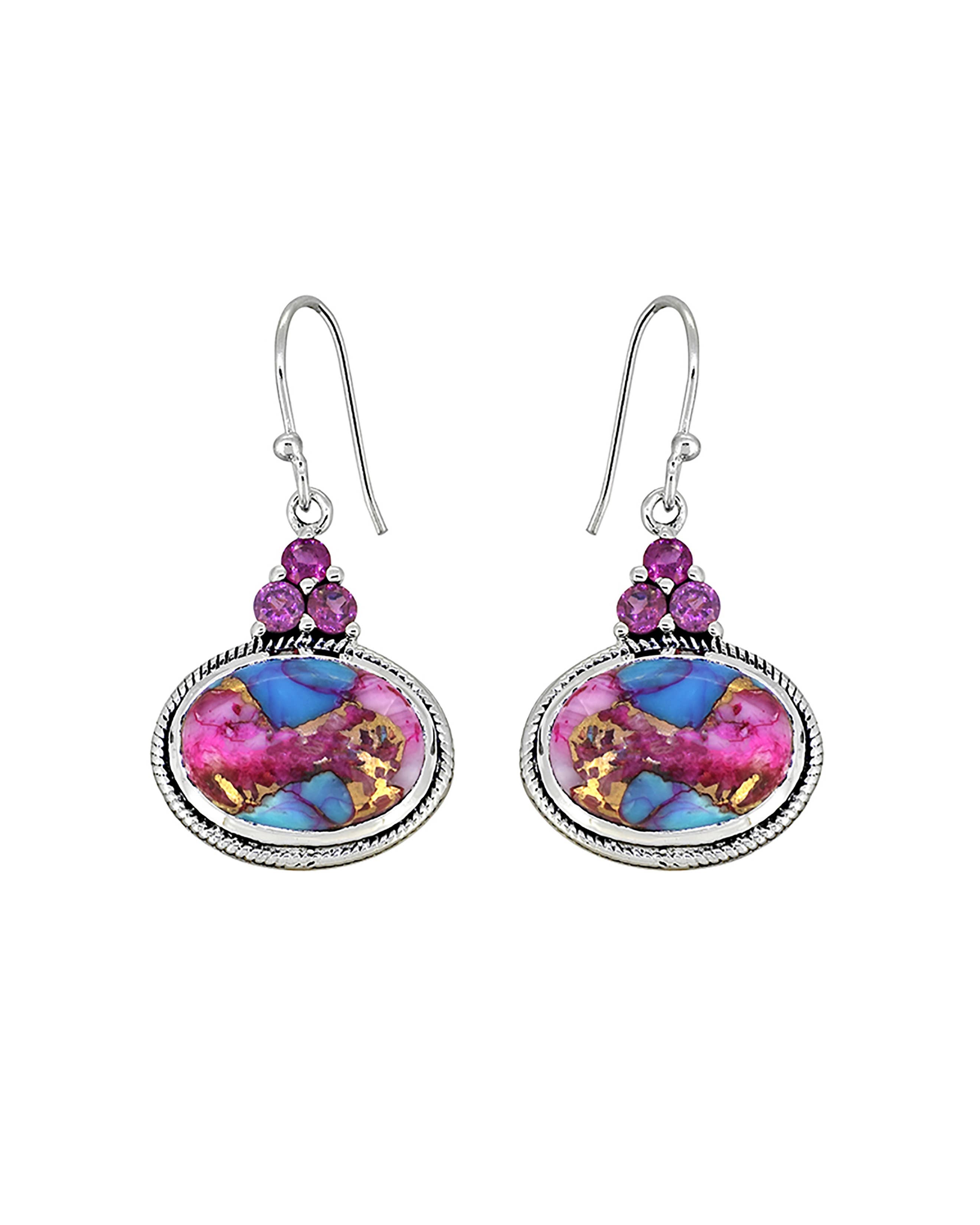 Boucles d'oreilles en argent sterling 925 avec pierre précieuse turquoise rose en cuivre