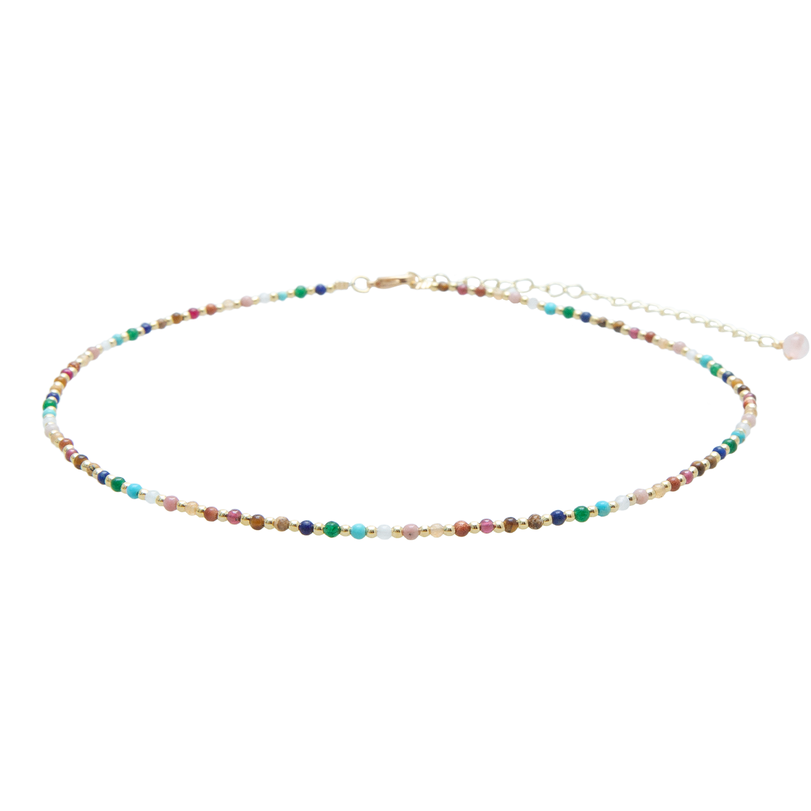 Collier Master Healer Healer Multi color 2 mm plaqué or Jade Jaspe Amazonite Quartz Œil de tigre Grenat Unakite