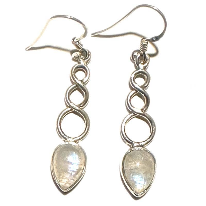 Boucles d'oreilles Pierre de lune arc en ciel (péristérite) Inde AA argent 925