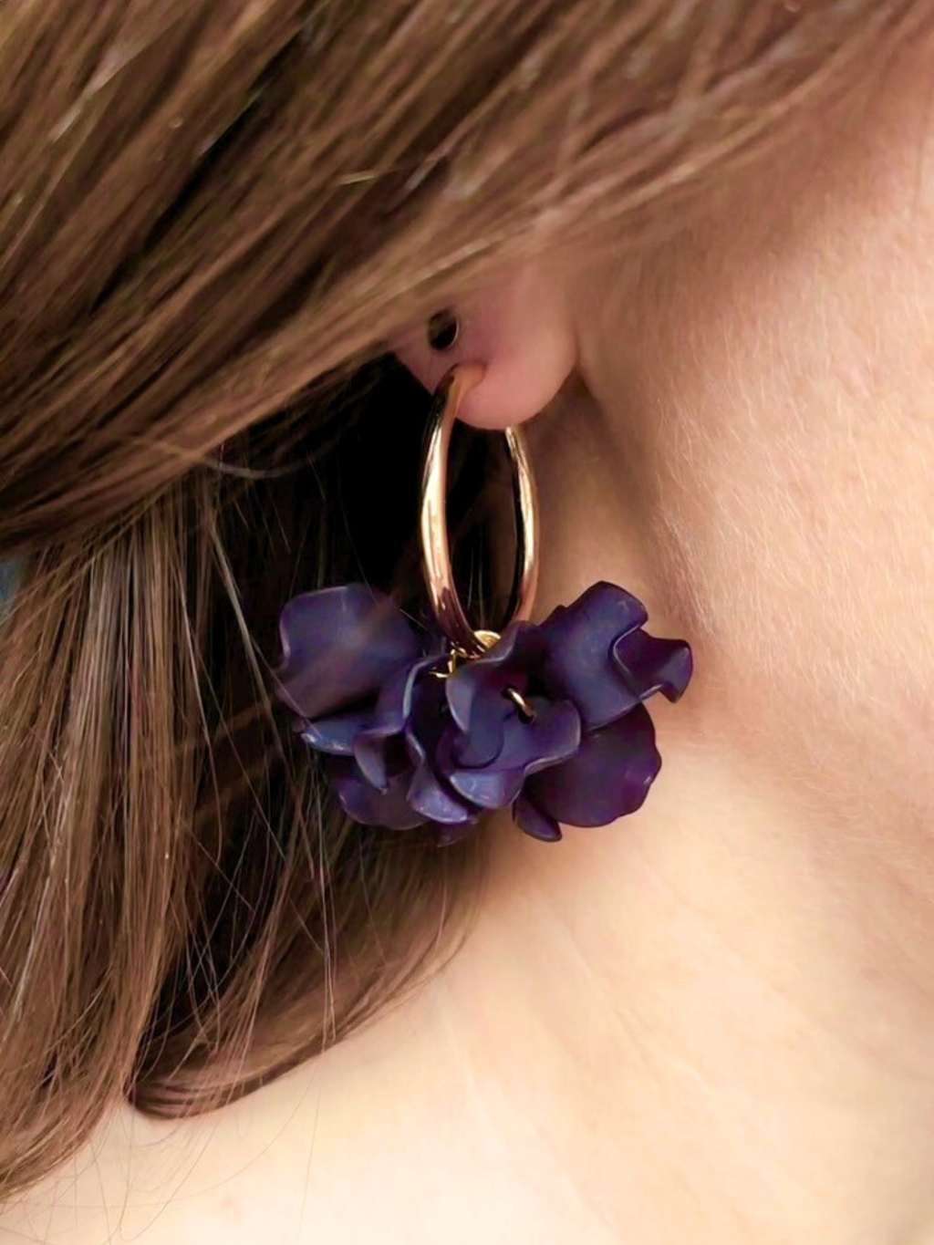 Boucles d'oreilles Créoles PEONY Fleurs Pivoine couleur au choix