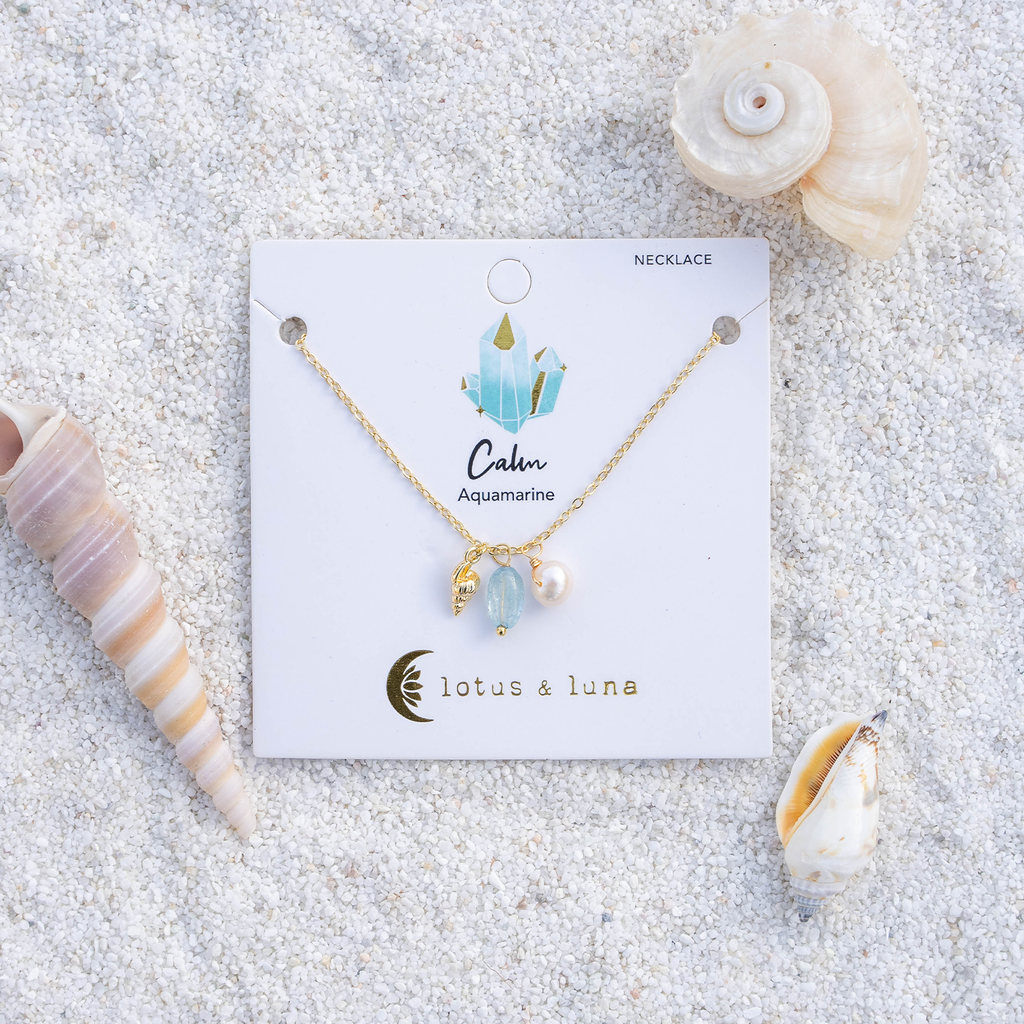 Collier coquillage Onshore Perle du Rivage Aigue Marine
