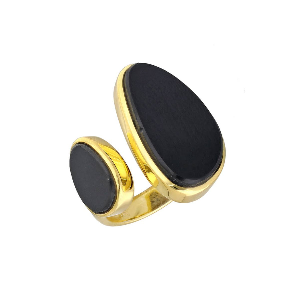 Bague ouverte Midnight Duet en laiton avec doubles ovales en Onyx noir