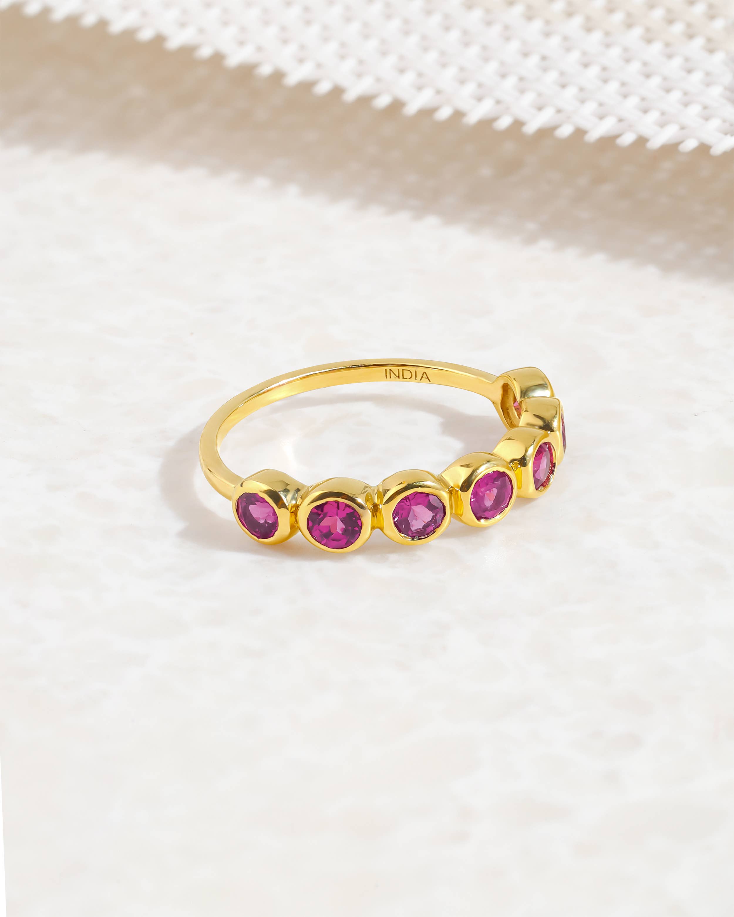 Bague en or 14 carats avec grenat rhodolite sur argent sterling 925