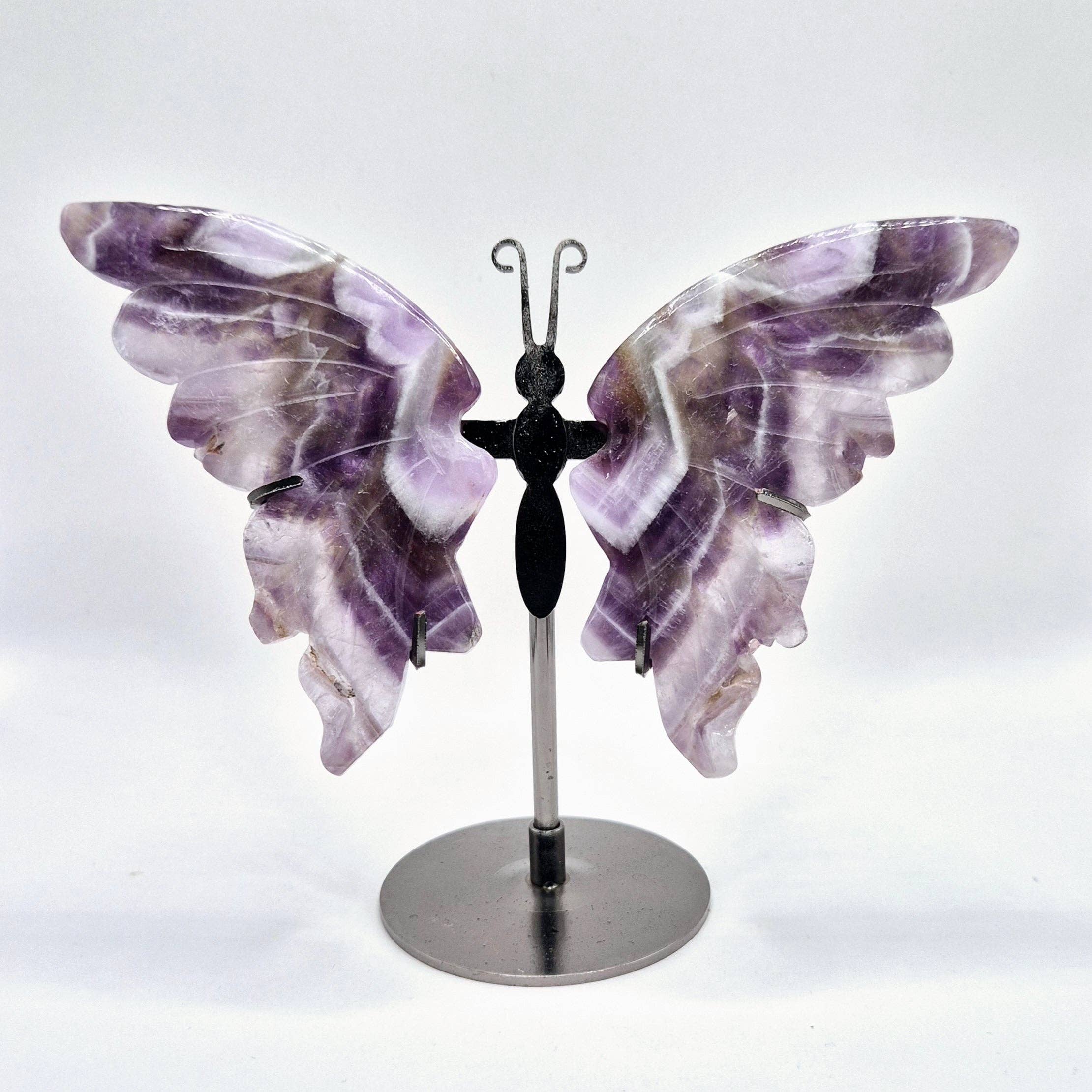Papillon Sculpture en Améthyste avec socle métallique