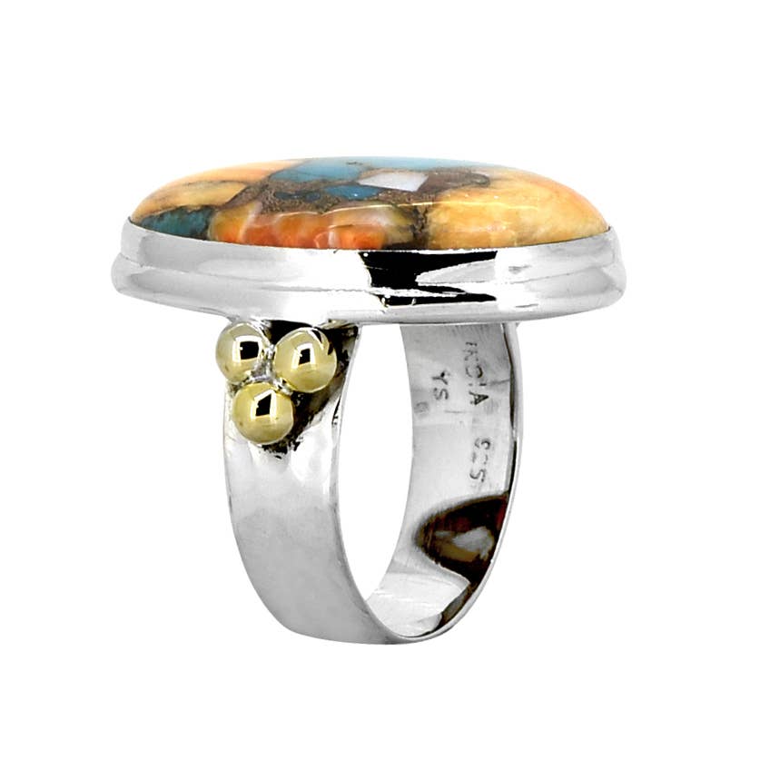 Bague Statement en Argent Sterling 925 & Laiton avec Turquoise Oyster
