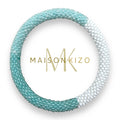 Bracelet népalais  perles de verre E38 turquoise blanc bleu vert d'eau