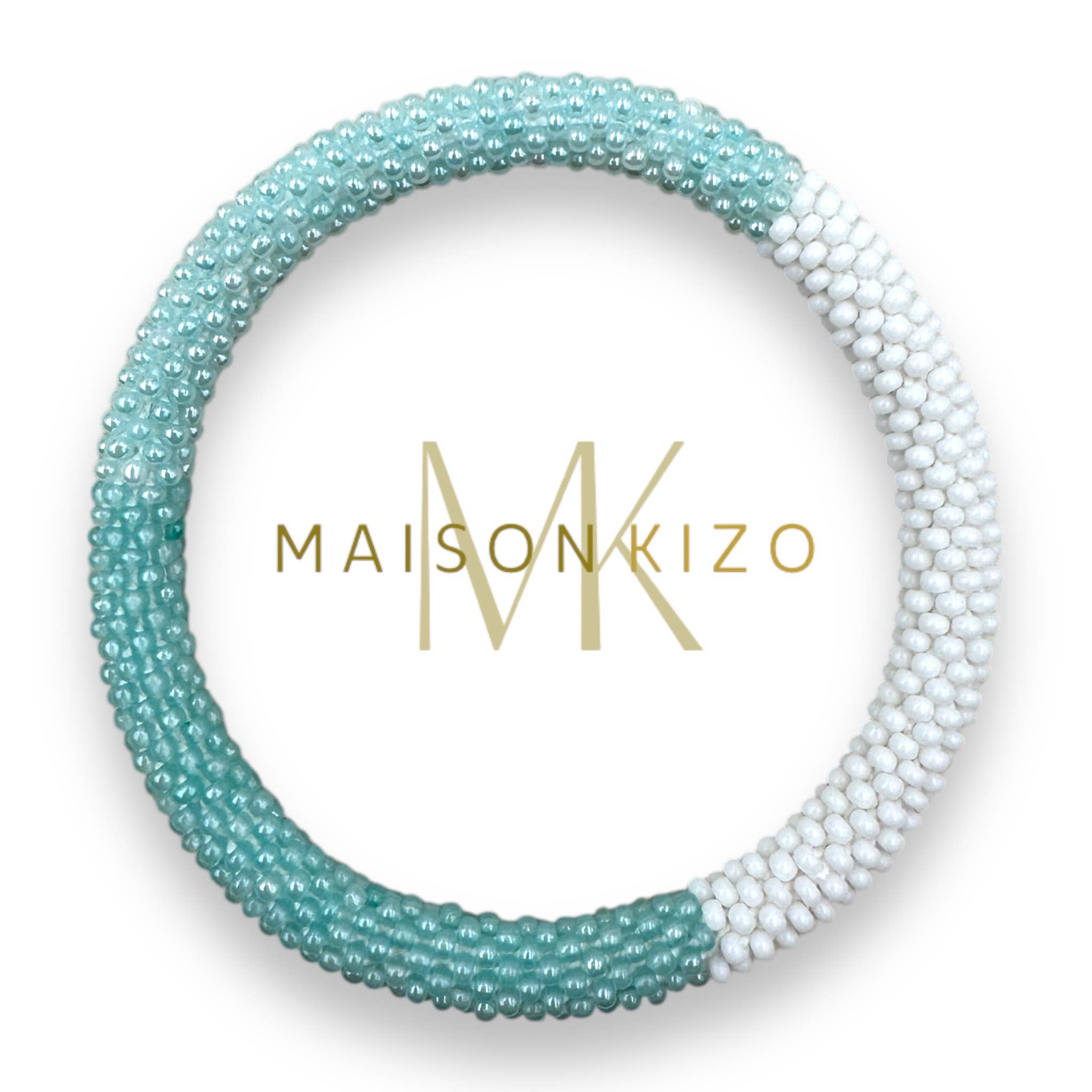 Bracelet népalais  perles de verre E38 turquoise blanc bleu vert d'eau