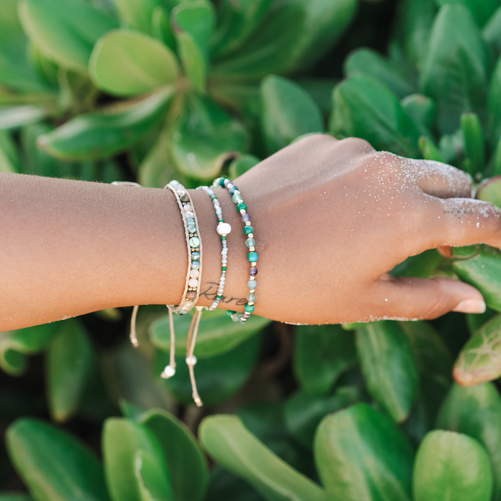 Bracelet de guérison Kauai Hawaii 4 mm Chrysocolle Aventurine  Jade et Améthyste
