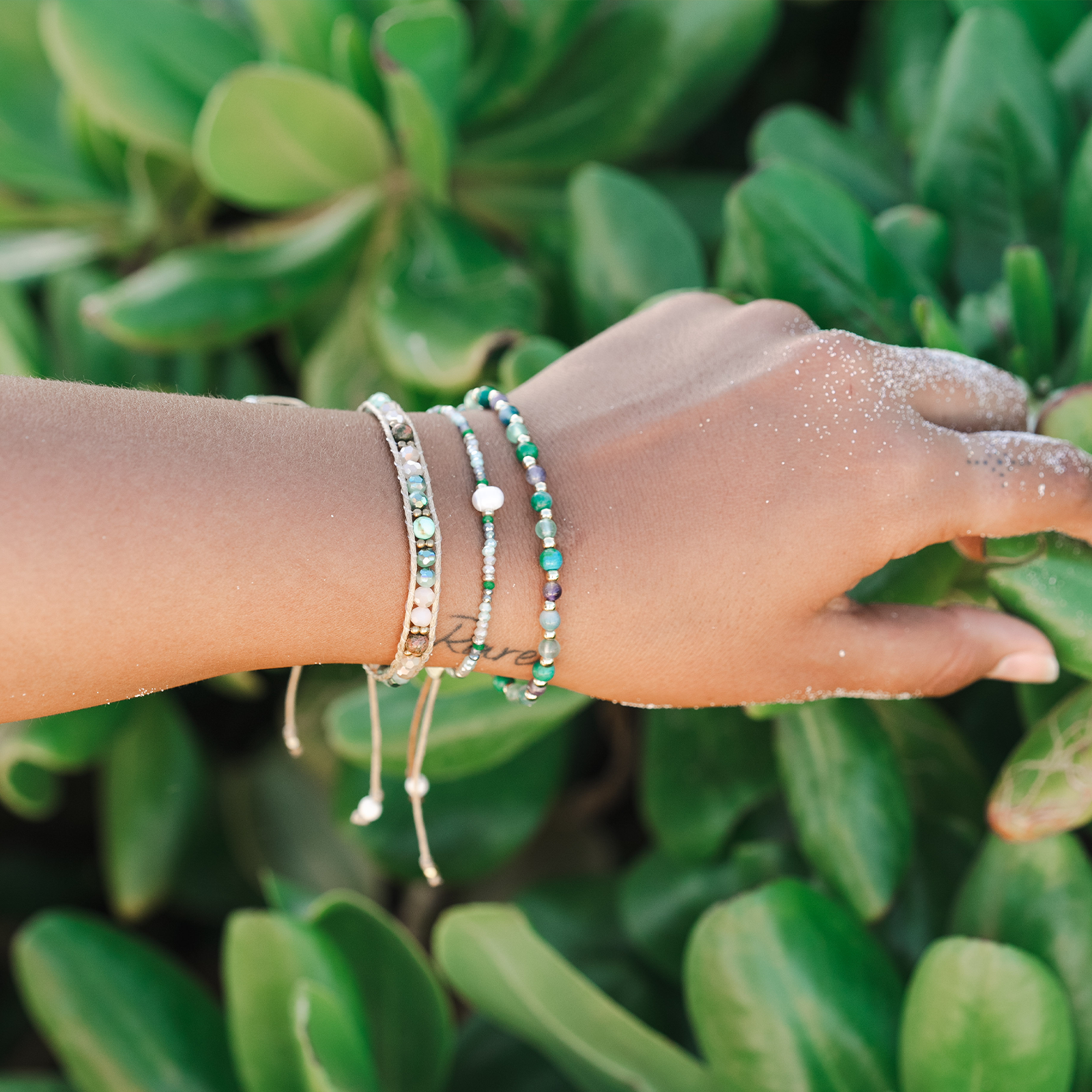 Bracelet de guérison Kauai Hawaii 4 mm Chrysocolle Aventurine  Jade et Améthyste