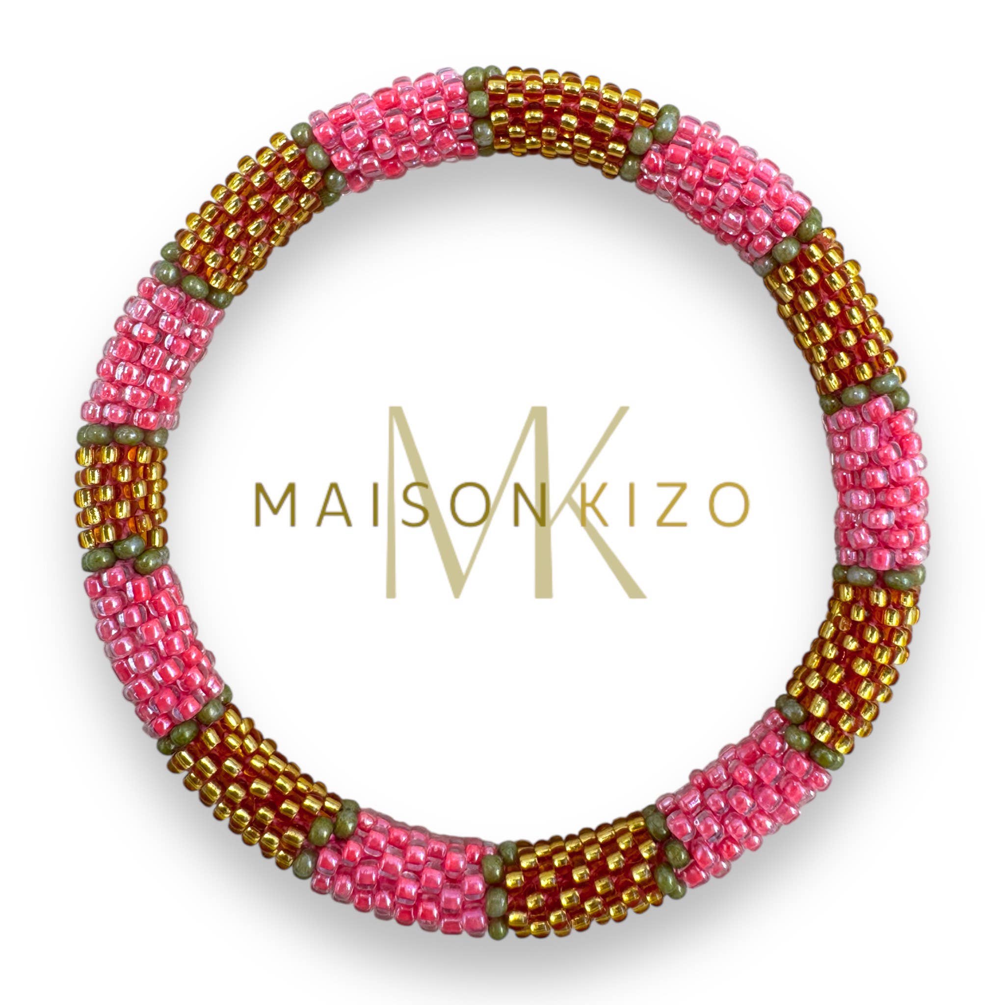 Bracelet népalais E48 Rose Doré kaki