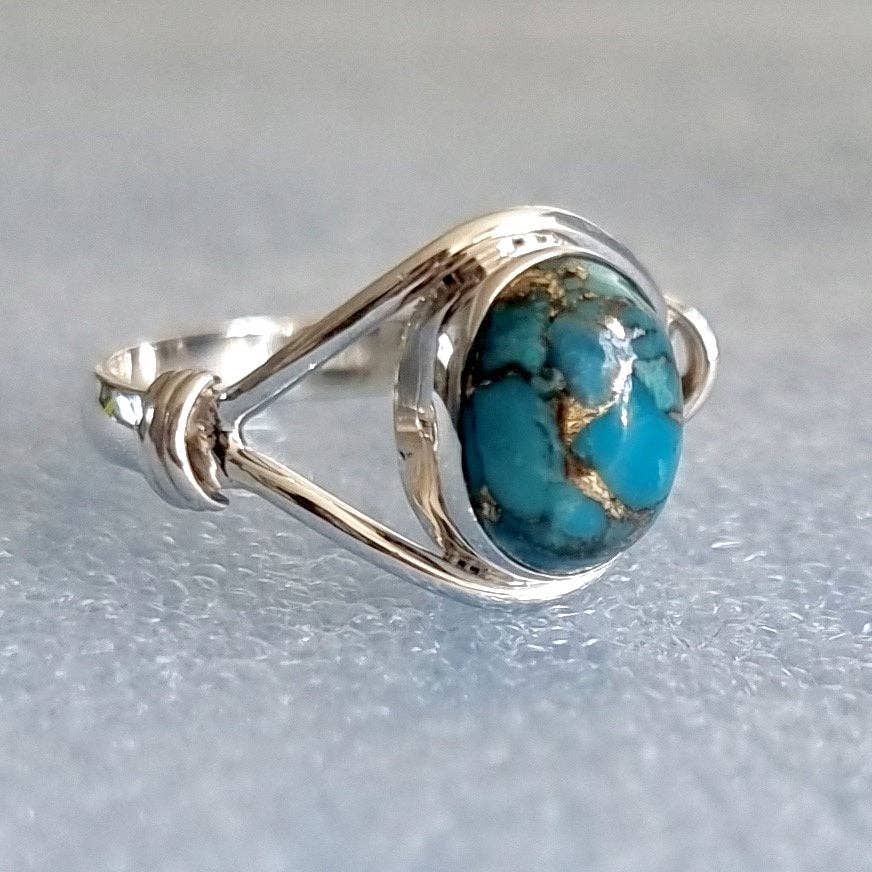 Bague Turquoise bleue et cuivre en Argent