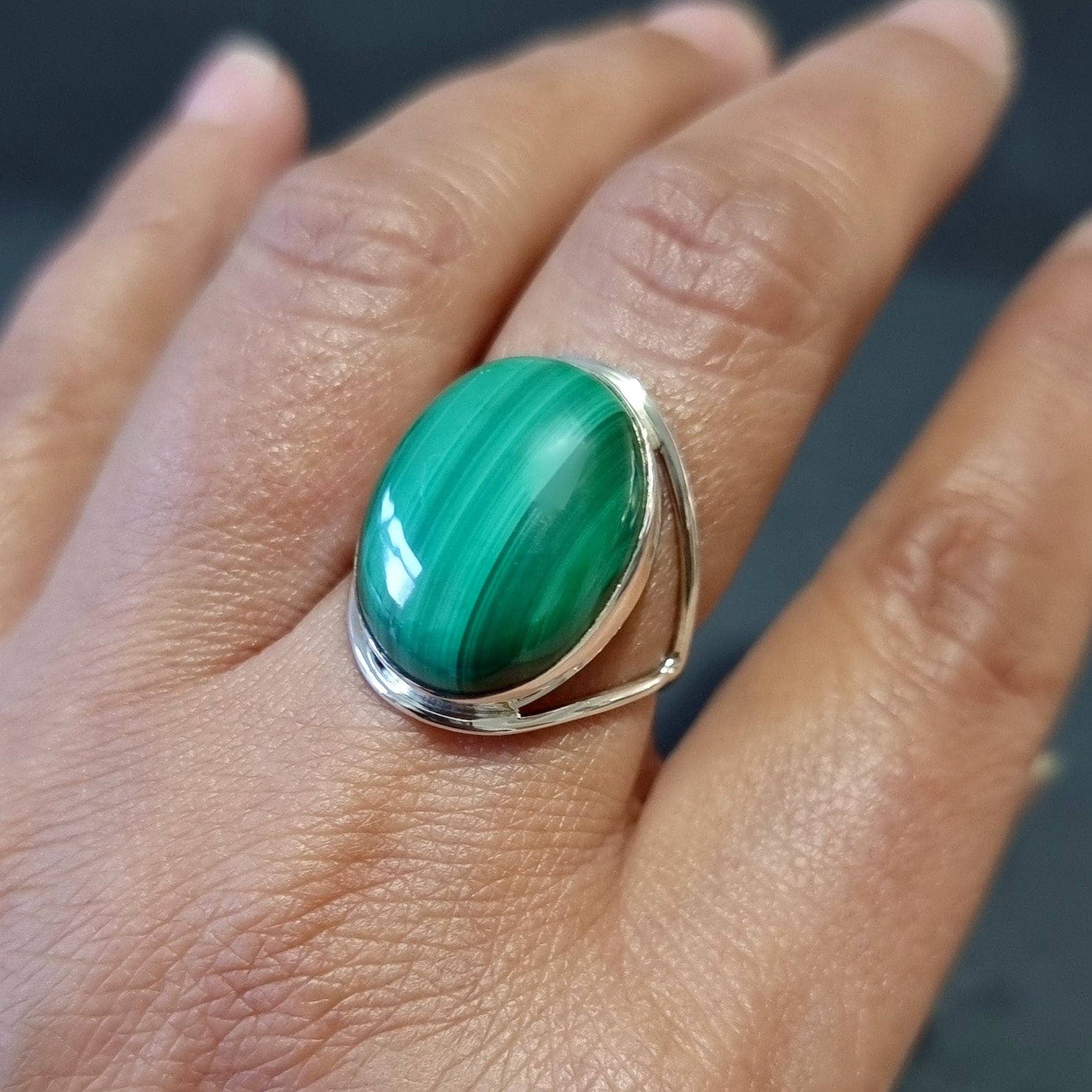 Bague en Malachite Argent 925 20mm x 15mm