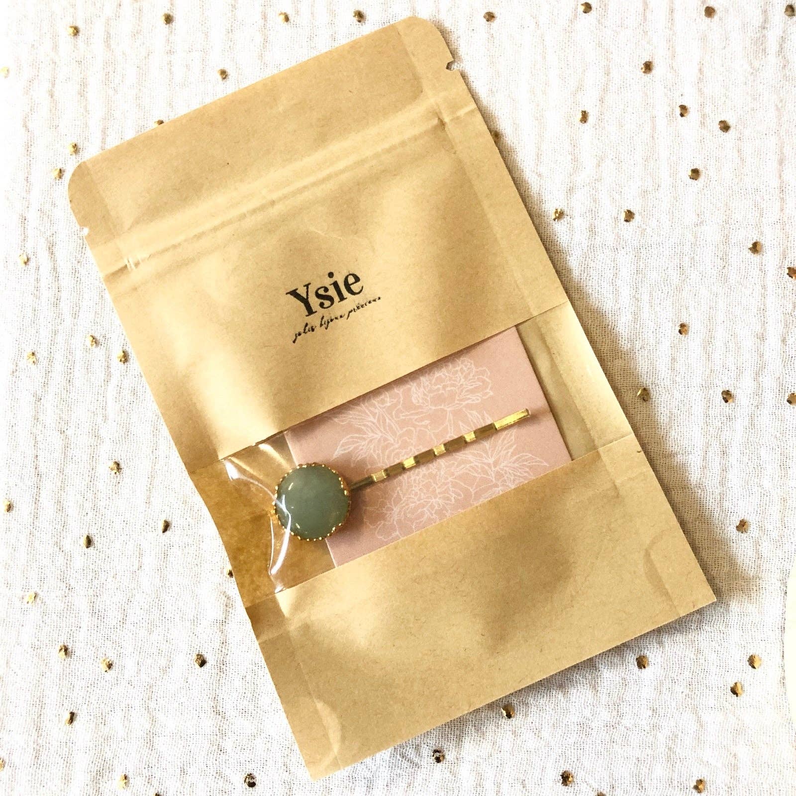 Barrette épingle pierre naturelle Margaux au choix aventurine quartz rose oeil de tigre nacre blanche
