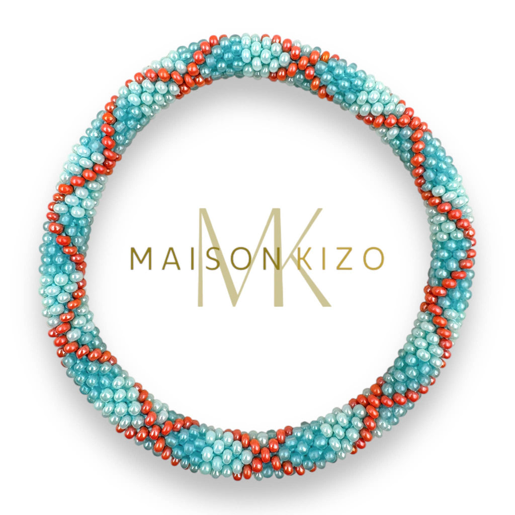Bracelet népalais E42 turquoise Bleu Orange Croix