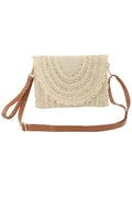 Sac pochette en paille crochet beige écru avec rabat texturé